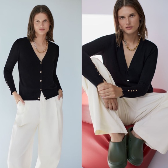 Zara Sweaters - NWT Zara Black V Neck Cardigan Sweater Size Small